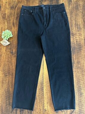J. Crew Factory | Black Stovepipe Straight Leg Jeans, Raw Hem, High Rise, Sz. 32